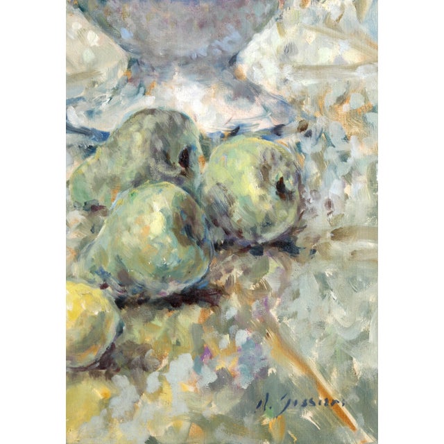 Still Life Unknown Artist Size: 24 in. x 12 in. Framed size: 32 x 19.5 inches Oil on canvas, signed "A. Jissari" Oil...