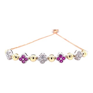 0.68 Carat Pink Sapphire Diamond Gold Adjustable Bracelet For Sale