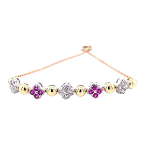 0.68 Carat Pink Sapphire Diamond Gold Adjustable Bracelet
