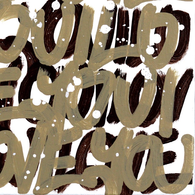 2020s Taupie - Abstract Gold 'I Love You' Graffiti Mixed Media Painting on Canvas Original Artwork by Amber Goldhammer For Sale - Image 5 of 9