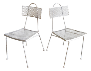 Vintage White Lacquered Metal Chairs by Mathieu Mategot, 1950s, Set of 2