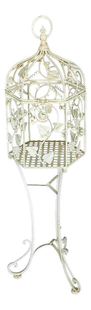Vintage Italian Painted Wrought Iron Birdcage Plant Stand