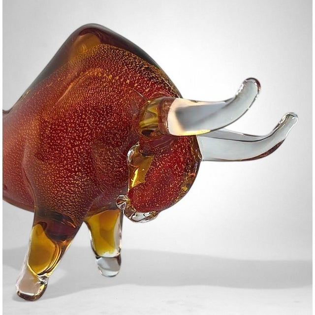 Late 20th Century Murano Red Glass Bull Sculpture “Sommerso” Technique For Sale - Image 10 of 16