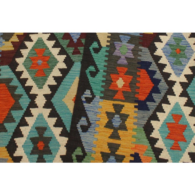 2000 - 2009 Boho Chic Kilim Blue Brown Wool Rug - 6'2" X 8'2" For Sale - Image 5 of 7