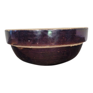 Antique 19th Century Iridescent Albany Slip Stoneware Mixing Bowl For Sale