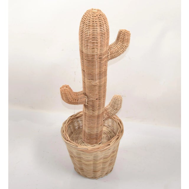 Mario Lopez Torres Style Mid-Century Modern hand-woven Rattan, Wicker and Reed Cactus Pot Sculpture. Bohemian Style made...