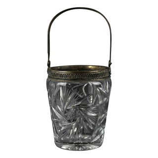Vintage Glass Wine Cooler with Brass Handles, Italy, 1970s For Sale