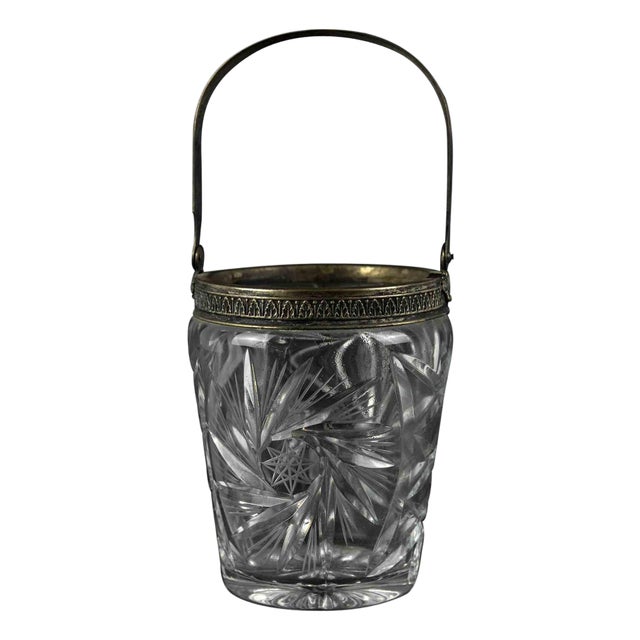 Vintage Glass Wine Cooler with Brass Handles, Italy, 1970s For Sale
