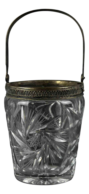 Vintage Glass Wine Cooler with Brass Handles, Italy, 1970s