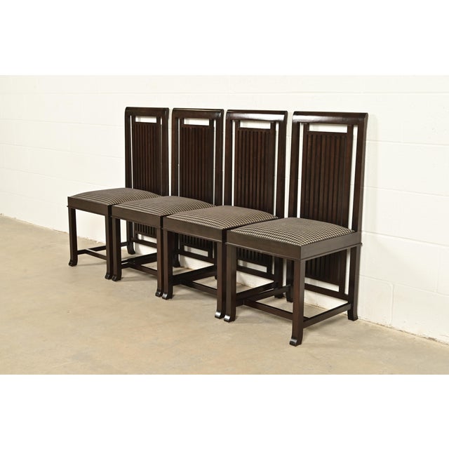 Mission Frank Lloyd Wright for Cassina Arts & Crafts Dark Cherry Wood Dining Chairs, Set of Four For Sale - Image 3 of 13