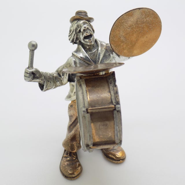 Vintage Italian Handmade Genuine Silver Circus Performer With Drums Rare Angini Figurine, Made in Tuscany (Italy) For Sale - Image 6 of 12