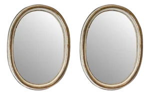 Neoclassical Oval White and Golden Mirrors, Set of 2