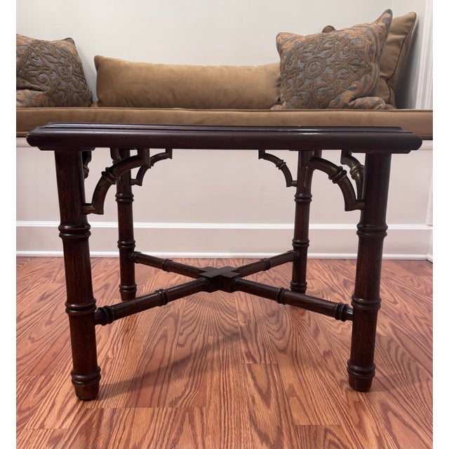 Late 20th Century Vintage Chinoiserie Chippendale Style Mahogany Solid Wood, Glass & Brass Finish Side Table For Sale - Image 5 of 12