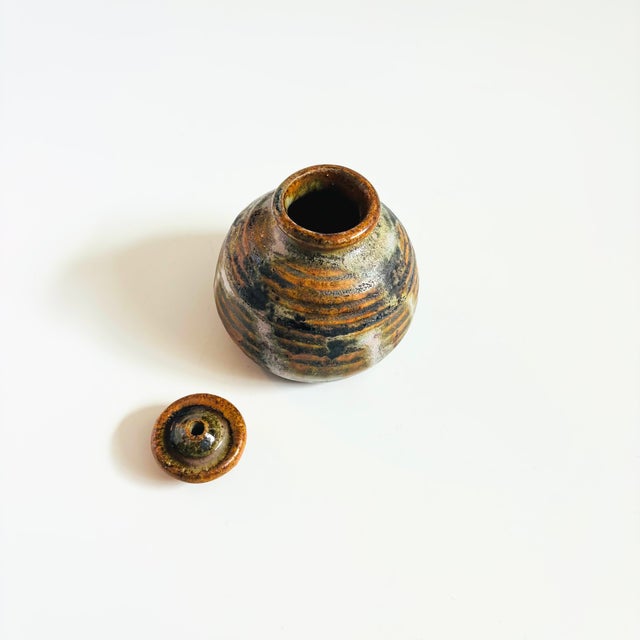 Brown Vintage Studio Pottery Lidded Bud Vase For Sale - Image 8 of 12