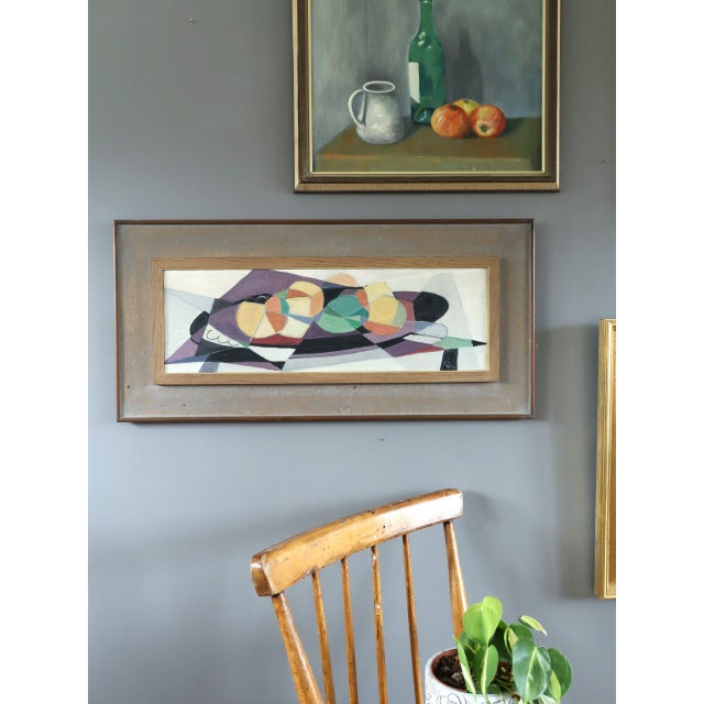 1950 Mid-Century Modern 'Geometric Harvest' Swedish Geometric Abstract Still Life Oil Painting, Framed For Sale - Image 4 of 12