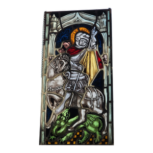 Saint George Slaying the Dragon Stained Glass Panel