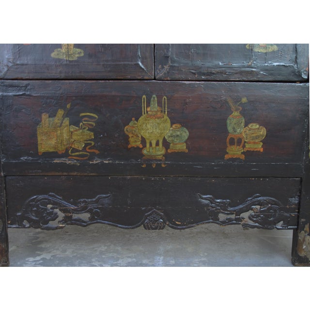 Hand Painted Flower 2 Panel Doors Antique Chinese Cabinet For Sale - Image 10 of 16
