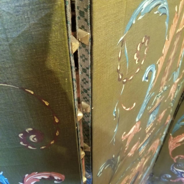 1940s 1940s Painted Floral Green Folding Screen For Sale - Image 5 of 18