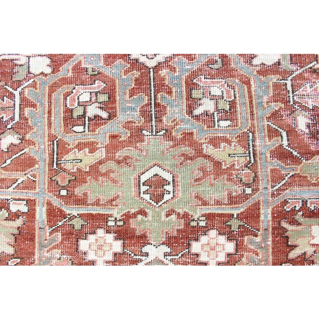 Red Persian Heriz With Geometric Medallion in Soft Red, Gray Blue With Soft Greens 7'6 X 10'8 For Sale - Image 8 of 13