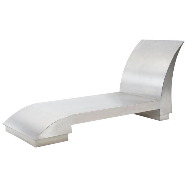 Stainless steel chaise lounge, in the style of Maria Pergay. Large scale. Brutalist form. wear consistent with age and use.