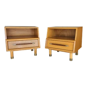 Pair John Keal Brown Saltman Mid-Century Original Bleached Mahogany Nightstands