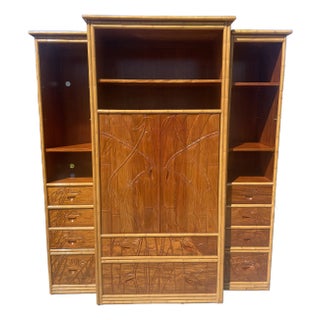 Stunning! Koa Wood Vintage Carved Media Cabinet, Shelves, Armoire, Entertainment Center For Sale