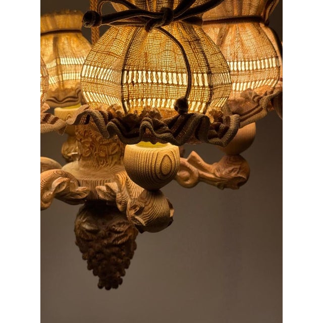 Hand-Carved Pinewood Chandelier with Grapes, Germany 1970s For Sale - Image 6 of 18