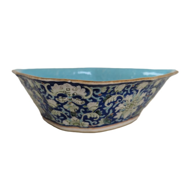 Asian Antique Set of 3 Antique Chinese Lotus Pattern Bat-Shaped Porcelain Dish For Sale - Image 3 of 9