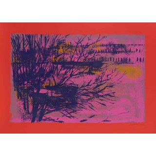 Nicola Simbari, Landscape on Red, Screen Print by Nicola Simbari, 1970s, 1970s, Screen Print For Sale