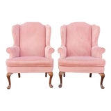 Image of Vintage French Provincial Blush Pink Velvet Matching Wingback Chairs - a Pair For Sale