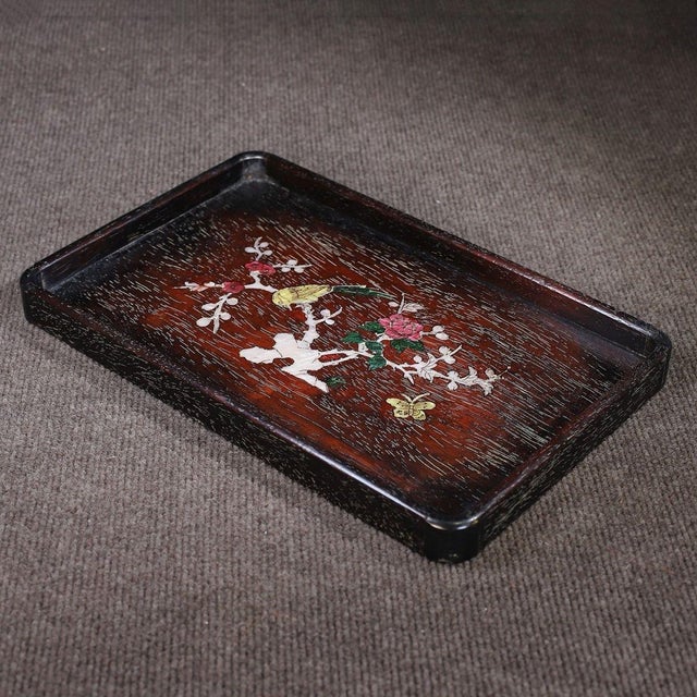 Rosewood Rectangular Tray Inlaid With Mother-of-Pearl For Sale - Image 4 of 9