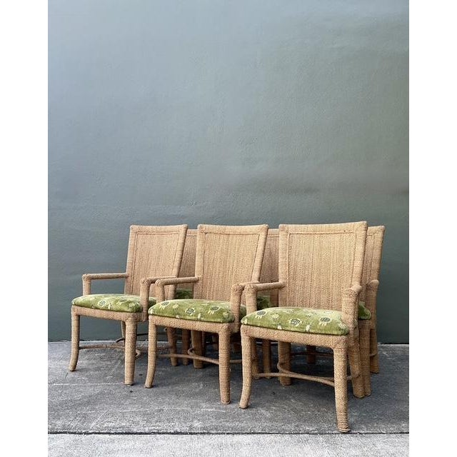 This exceptional set of six vintage dining chairs perfectly captures the relaxed elegance of Boho Chic and Coastal design....