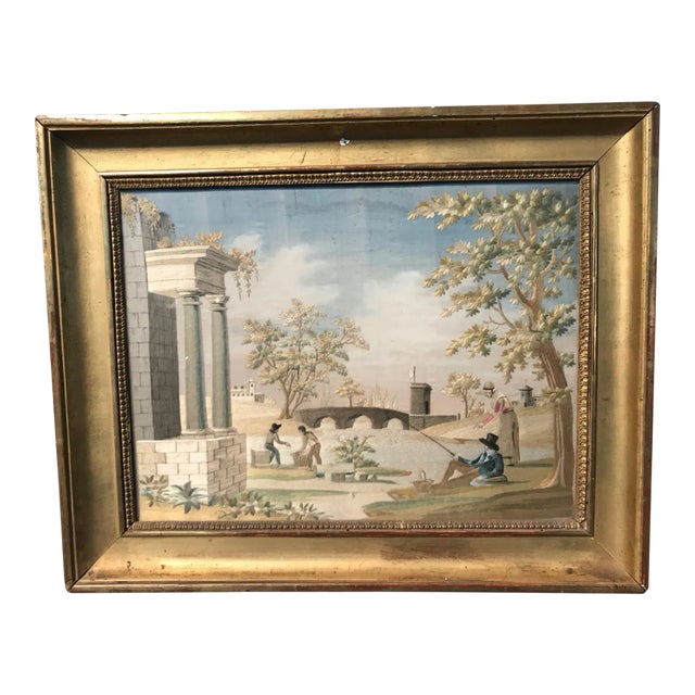 French 19th Century "Fil De Soie" - Silk Embroidery For Sale