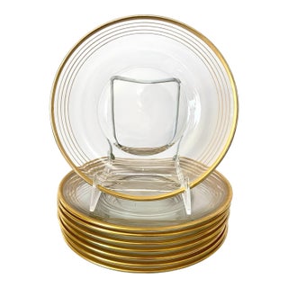 Vintage MCM Salad or Dessert Plates 8”. Set of 8 Elegant Gold Rim Design For Sale