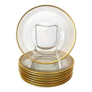 Vintage MCM Salad or Dessert Plates 8”. Set of 8 Elegant Gold Rim Design