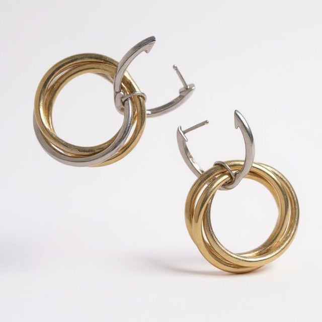 18k Rose White Yellow Gold Diamond 1.95 Carat Intertwining Circle Drop Earrings, A Pair For Sale - Image 4 of 10