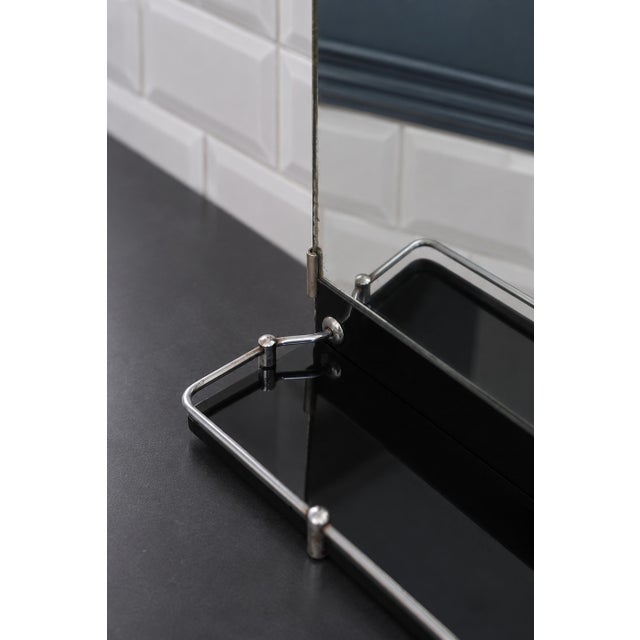 Metal Art Deco Bathroom Mirror with Shelf and Chrome Gallery, France, 1930s For Sale - Image 7 of 12
