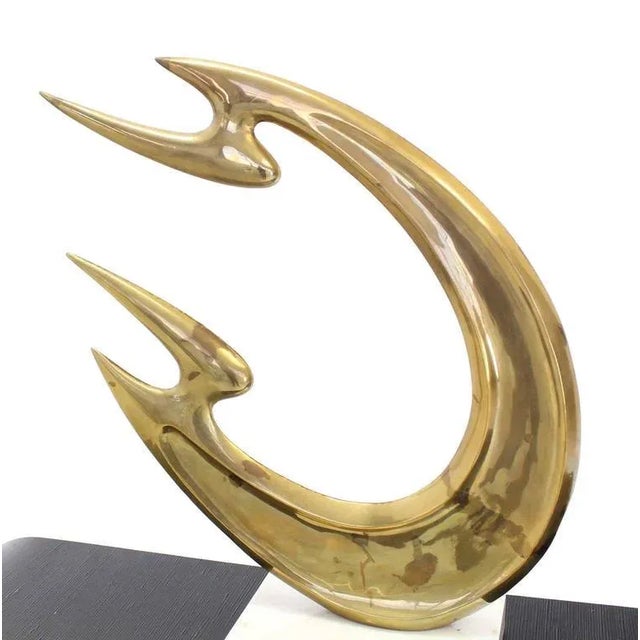 Metal Vintage Mid-Century Modern Abstract Brass Sculpture and White Marble Flying Fire For Sale - Image 7 of 10