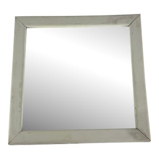 Vintage Primitive Distressed Square Wall Mirror in White Painted Wooden Frame For Sale