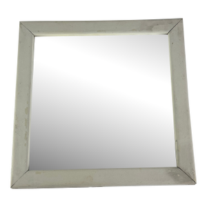 Vintage Primitive Distressed Square Wall Mirror in White Painted Wooden Frame