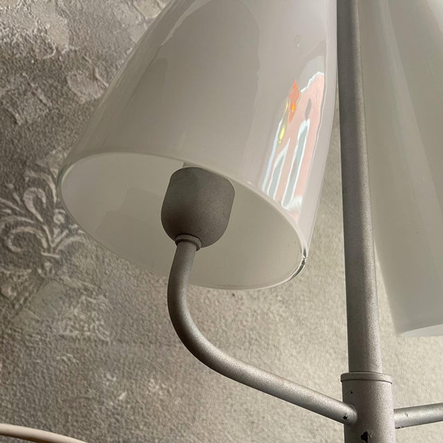 Space Age Table Lamp with Curved Opal Glass Shade and Two Lights attributed to Mazzega For Sale - Image 9 of 12