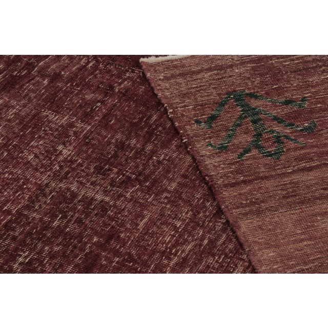 Red Vintage Turkish Distressed Rug in Burgundy With Fine Black Motifs - Rug & Kilim For Sale - Image 8 of 8