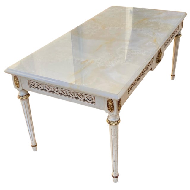 Louis XVI Coffee Table with White Marble Top, 1890s For Sale - Image 6 of 10
