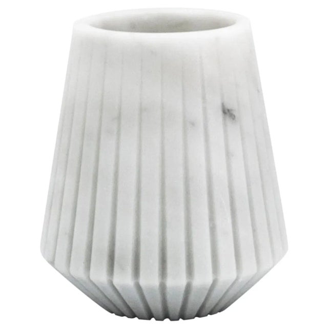 Stone Short Vase in White Carrara Marble For Sale - Image 7 of 7
