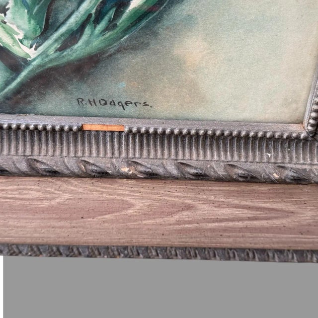 Traditional Mid 20th Century Vintage Ornate Oak Framed Artist Signed Floral Still Life Watercolor Painting For Sale - Image 3 of 8