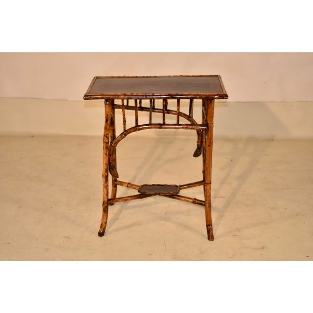 French Provincial 19th Century French Tortoise Bamboo Side Table With Chinoiserie Decoration For Sale - Image 3 of 8