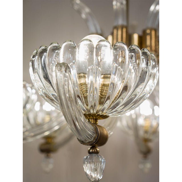 Mid-Century Murano Glass 6-Light Chandelier attributed to Archimede Seguso for Seguso Vetri d'Arte, 1940s For Sale - Image 7 of 14