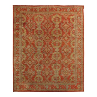 Antique Oushak Carpet, Handmade Oriental Rug, Coral Field, Gold and Gray For Sale