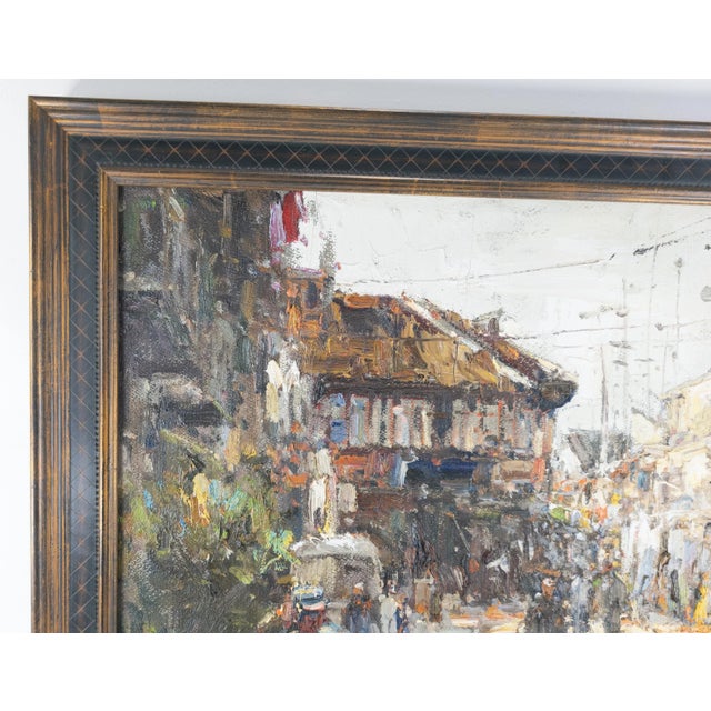 Late 20th Century Late 20th Century Asian Impressionist Street Scene Painting For Sale - Image 5 of 13