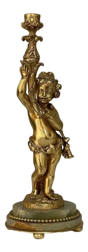 Antique Bronze d'Ore Cherub Statue on Onyx Candlestick